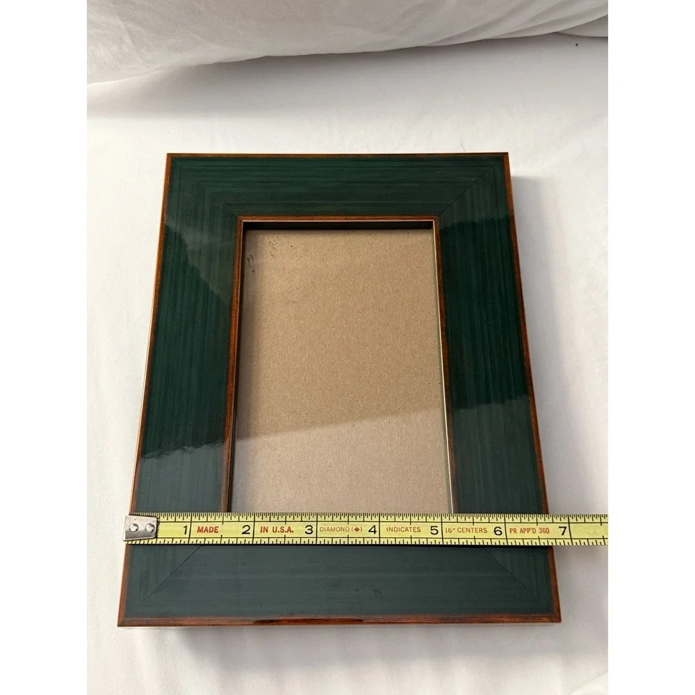 Martin Aborn Frame Green Lacquer Reeded Gold Trim Embossed Back Italy 9x7